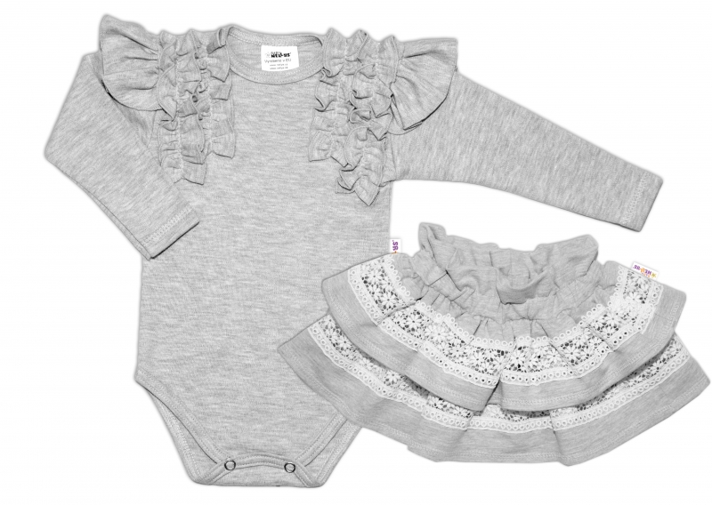 BABY NELLYS 2 dielna súprava, body dl.rukáv + suknička s krajkou a volánikmi 74 (6-9m)