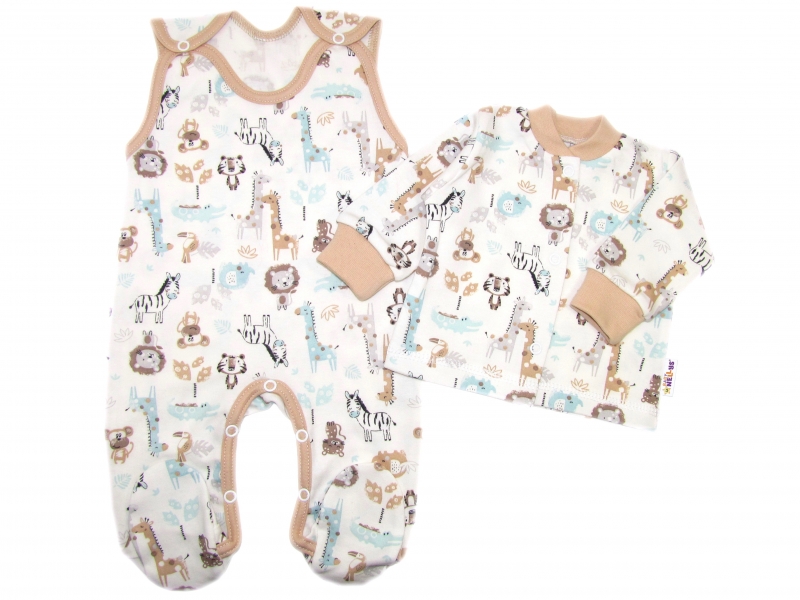Baby Nellys 2-dielna sada, bavlnené dupačky s košieľkou Safari cream 68 (3-6m)