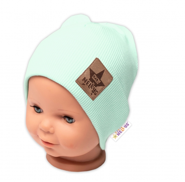 Baby Nellys Rebrovaná dvojvrstvová čiapka s lemom - mätová, veľ. 92/98 68-74 (6-9m)