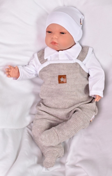 Baby Nellys 2-dielna súpravička Star, body dl. rukáv + pletené dupačky, béžové, veľ. 62 68 (3-6m)