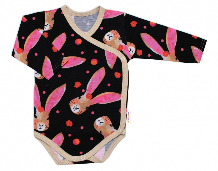 Zavinovacie dojčenské body Bavlna, Zajačik Baby Nellys, granát 62 (2-3m)