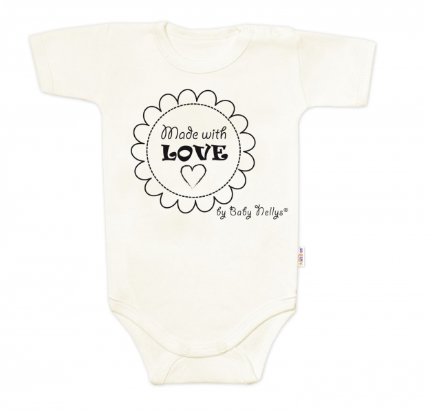 Body krátky rukáv Baby Nellys, Made with love, ecru 80 (9-12m)