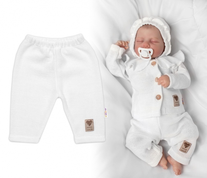 Pletené nohavice Hand Made Girl, Baby Nellys, biele 74 (6-9m)